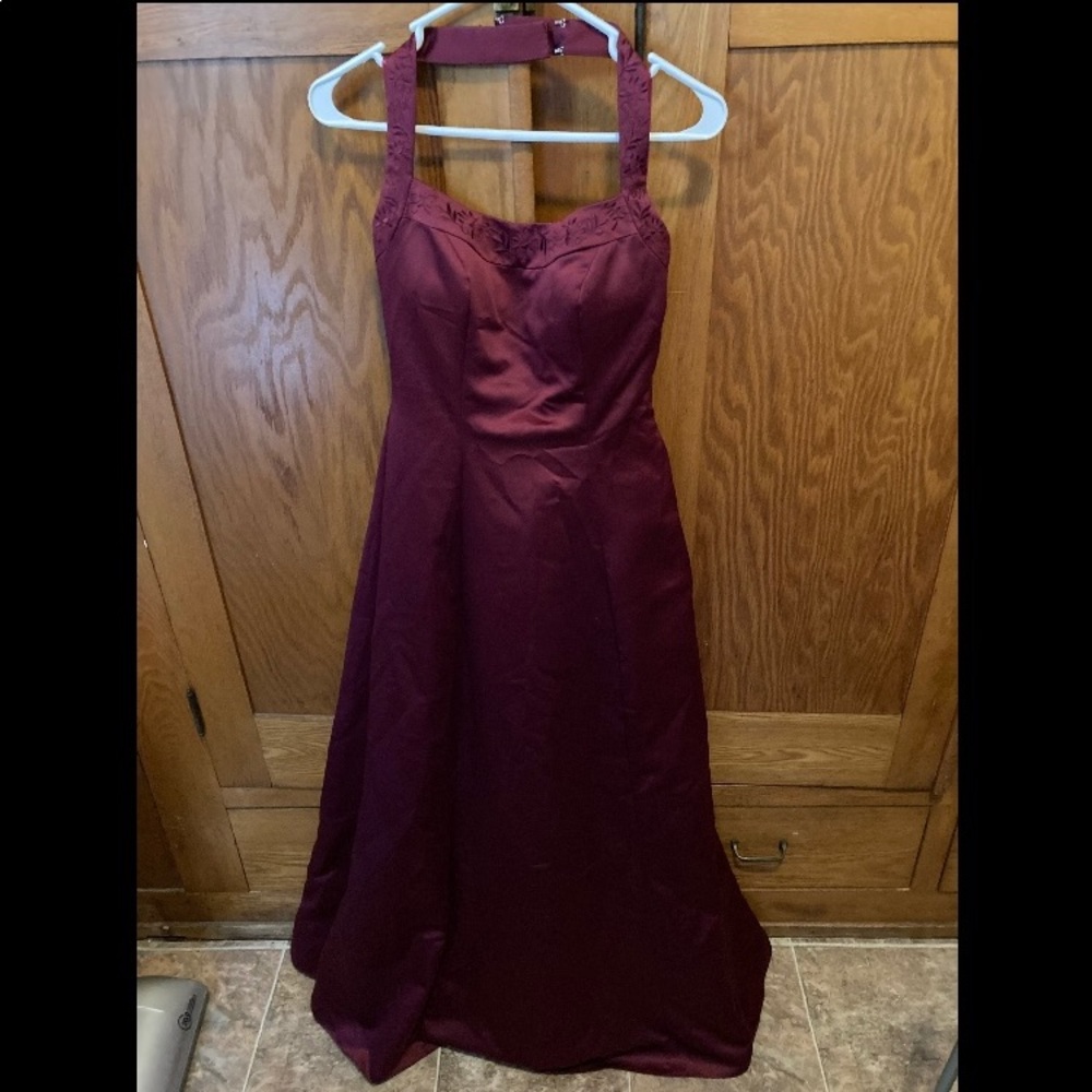 Burgundy halter formal dress